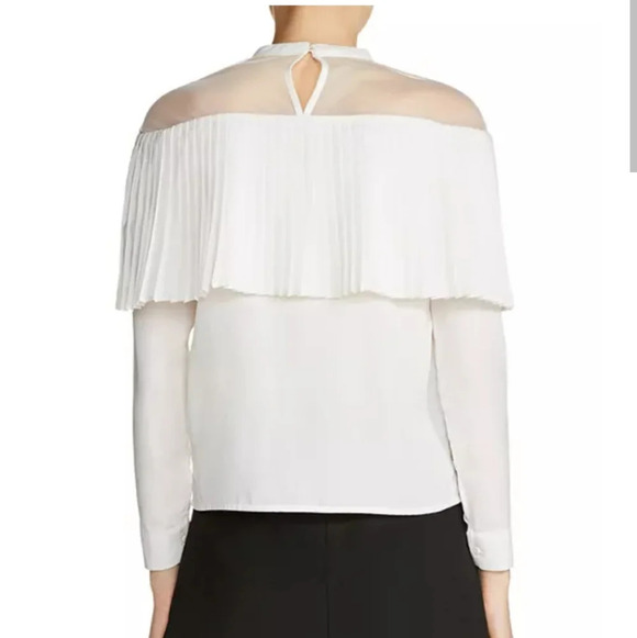 NWT Maje Lemia Pleated Ruffle Overlay Mesh Ecru White Blouse Maje 2 (Medium) - Picture 2 of 16